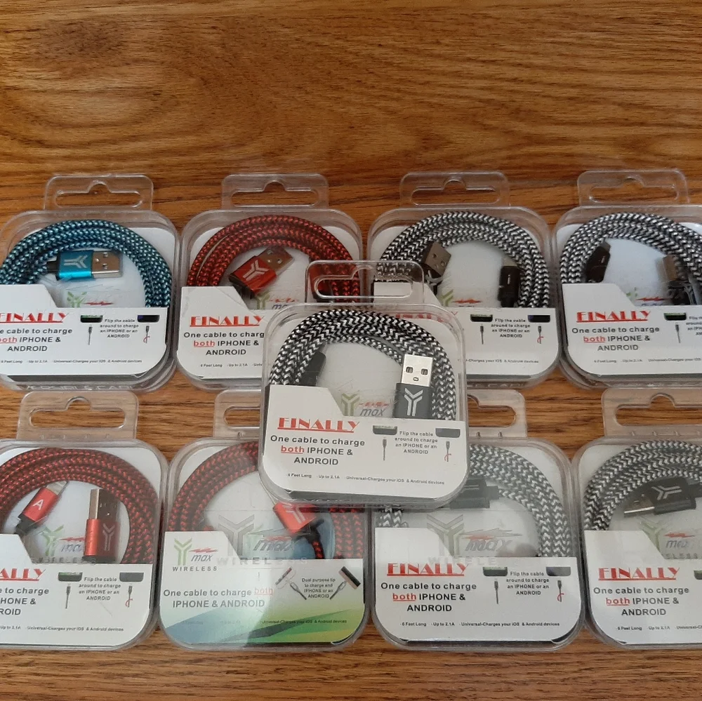 Y Max Reversible USB 6 ft braided Cables lot of 9 mixed colors